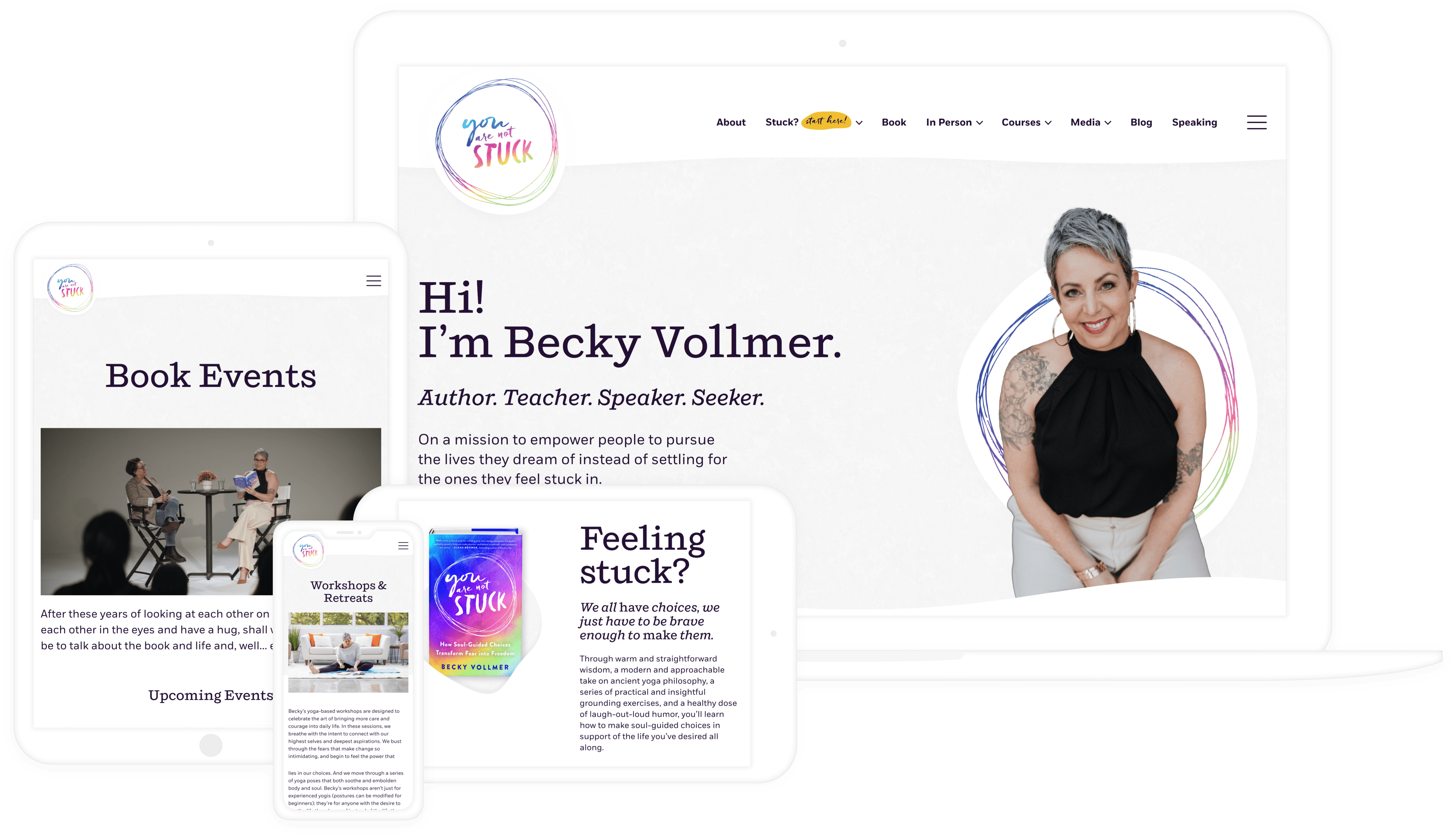 Screenshots of You Are Not Stuck, Becky Vollmer's website on various digital devices